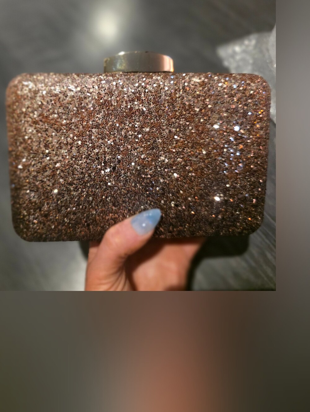 Nordstrom Glitter Ombre Rose GOLD Sparkle Clutch With Gold Strap